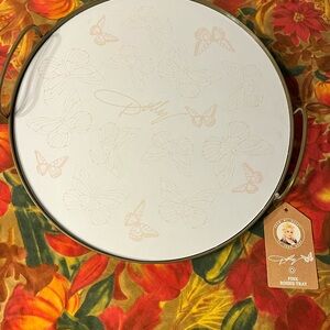 DOLLY PARTON Round White Pink Butterfly Tray 12" NEW